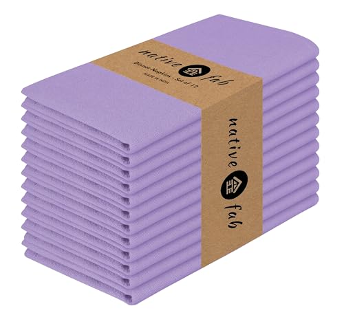 Native Fab Cotton Table Napkins, 12 Pack, 17x17 Inches, Hotel Quality, Durable, Washable Fabric, Ideal for Easter Sunday, Holiday Dinner, Cocktail Parties, Catering, Family Gatherings, Lavender