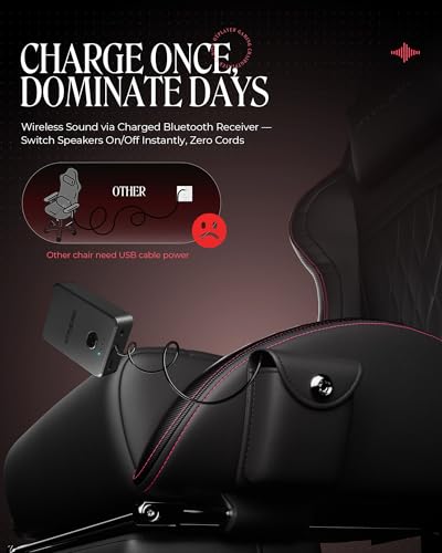 Image of GTPLAYER ACE-PRO Music Gaming Chairs - Built-in Speakers, App Support & Bluetooth Control, Computer Game Chairs with Footrest for Adults, Ergonomic, Reclining, Linkage Armrest, BK‑RD Stitch