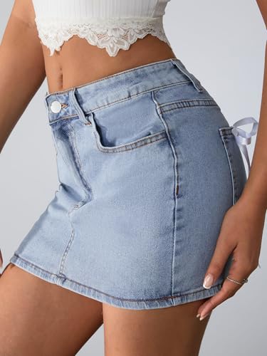 Milumia Women's Bow Knot High Waist Denim Skirt Bodycon Casual Jean Skirts3