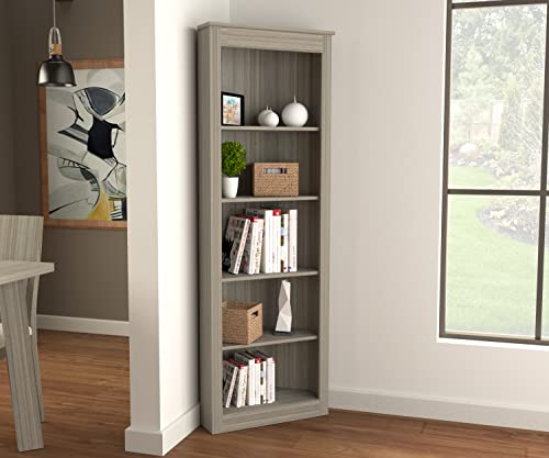 Inval 71\" 5-Shelf Corner Bookcase, Gray Smoke Oak - Thumbnail 2