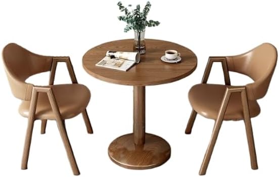 3ピース 円形 ダイニングテーブル 布張り椅子 2人用 木目調脚 キッチン 応接室用 ウォールナット ダークグレー (ウォールナット