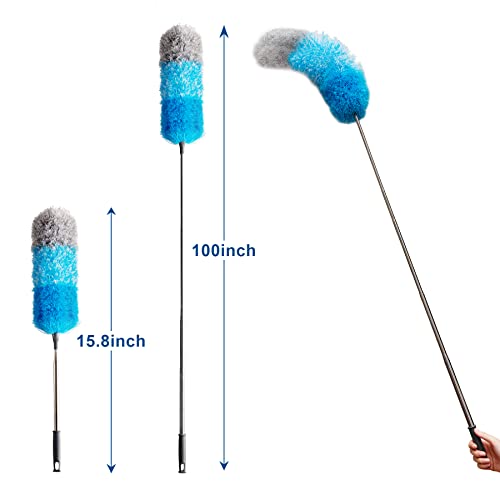 Eyliden Microfiber Duster, 85" Telescoping Stainless Steel Handle, Scratch-Resistant Top, Bendable Dusters Head, Clean For Fans, Blinds, Furniture, Shutters, Cars-Top And More(Blue, 100 Inch) #TOP7