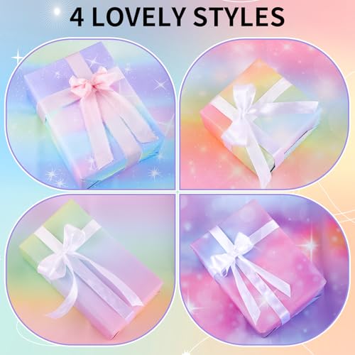 woric 10 Sheets Wrapping Paper, Pastel Wrapping Paper Rainbow Girls Birthday Gift Wrap with Tape for Women Valentine's Day Baby Shower Party (70x50cm) - Image 3