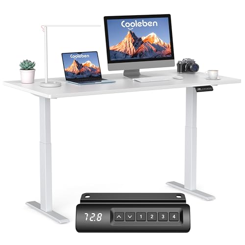 Cooleben Höhenverstellbarer Doppelmotor Schreibtisch 25MM Einteilige Tischplatte, Intelligente Steuerung mit