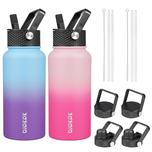 Image of BJPKPK 2 Pack 27oz Insulated Water Bottles with Straw Lids, Stainless Steel