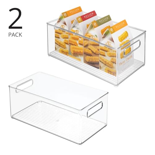 mDesign Clear Freezer Drawers, Fridge Drawers with Handles, for Ice Cream Beverages or Vegetables - Image 2