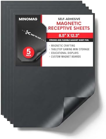 Magnet Receptive Ferrous Sheets with Strong Adhesive Backing, Flexible Rubber Sheet Metal for Arts, Crafts, Storage, Organization, 8.5” x 12.3” (Pack of 5)