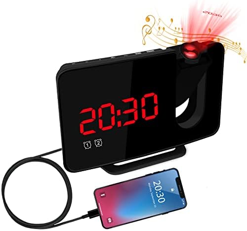 ZOOS Projection Alarm Clock Radio, Digital Alarm Clock with USB Charger/Projection on Ceiling, Loud Dual Alarm Clock, Simple Projector Alarm Clock for Heavy Sleepers Bedroom Bedside