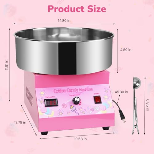 Cotton Candy Machine - Commercial Cotton Candy Machine With Stainless Steel Construction Easy-to-Use Controls Cotton Candy Maker For Endless Cotton Candy, Pink