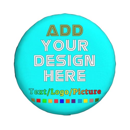 Image of Custom Spare Tire Cover with Picture, Customize Wheel Cover with Logo Personalized Waterproof Dust-Proof Polyester Tire Protectors for Trailer RV SUV All Vehicle, Cyan