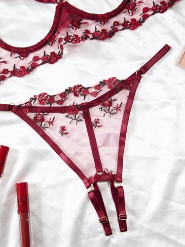 Image of Lilosy Sexy Underwire Floral Lace Sheer Lingerie Set for Women See Through Bra and Panty 2 Piece