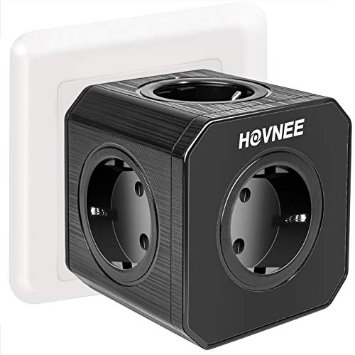HOVNEE Enchufe Pared múltiples enchufes, Powercube Ladron Enchufes 5 en1 Cargador con y 5 Tomas de CA, Enchufe Multiple Compatible con iPhone, iPad, Samsung, Enchufe Pared Doble para el Hogar, Oficina