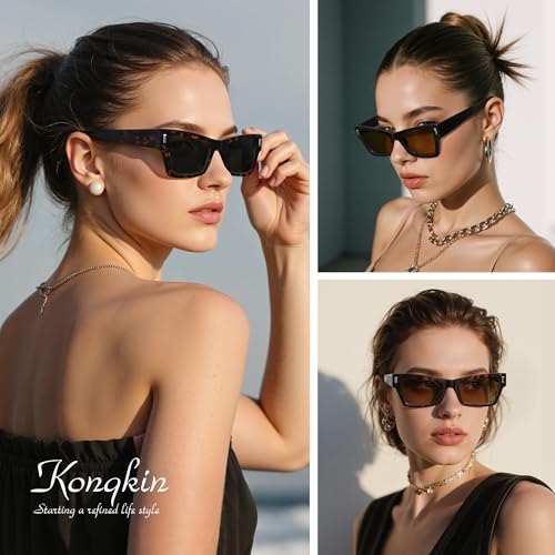 Vintage Trendy Rectangle Sunglasses for Womens Oversized Cute Fashion Shades Mens Sunnies UV Protection2