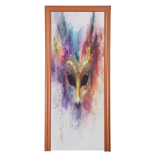 FLildon Masquerade Mask Golden Mardi Gras Door Cover Decoration, Party Accessory Porch Decor for Festive Ornament Room Door Covers 36 x 98 Inch