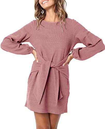 R.Vivimos Women's Autumn Winter Cotton Long Sleeves Elegant Knitted Bodycon Tie Waist Sweater