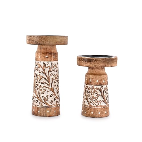 Nirman KC693 Mango Wood Candle Holder Decorative Wood Home Decor Centerpieces thumb #1