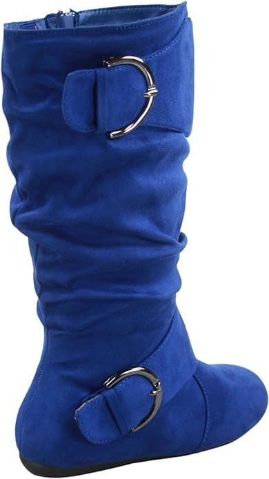 Image of Forever Link Women's Klein-70 Closed Round Toe Buckle Slouch Flat Heel Mid-Calf Boot