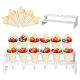 Queekay 100 Pcs Disposable Wooden Food Cones with 12 Holes Food Cone Display Stand Cone Holder for Charcuterie, Ice Cream, Catered Events, Party or Buffets