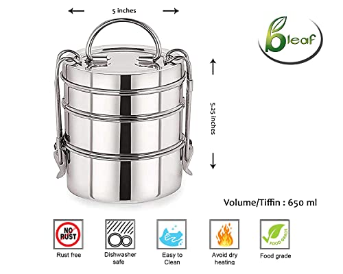 Image of BLeaf- Stainless Steel-7 Container Lunch /Tiffin Box-Food Grade 7 Tier (650ml)