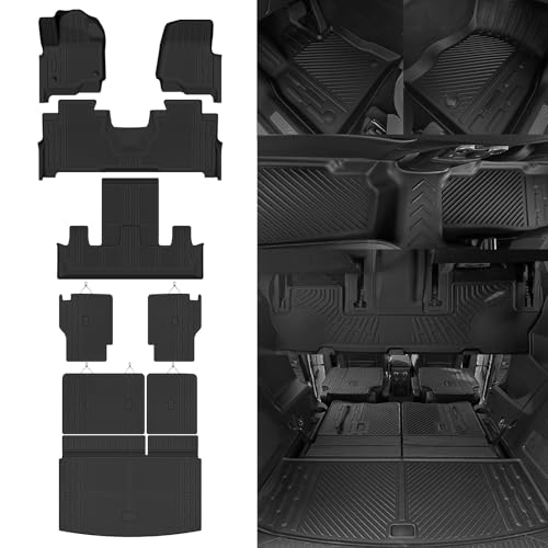 NQOQN Custom Fit Floor Mats for Ford Expedition MAX 7 Seats/Captain Seat 2018-2024, All Weather TPE Floor Liners with Trunk Mat & Backrest Protectors, Odorless Full Set Interior Accessories
