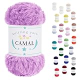 CAMAL Laine à Tricoter, 100g Fil de Fausse Fourrure Velours Fil Crochet Duveteux Pelote de Laine Velours pour Crochet Couverture, Chapeau, Poupées, Châles   60m (Violet clair)