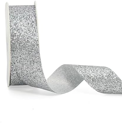AOKSUNOVA Wstążka szeroka brokatowa wstążka prezentowa ślubna błyszcząca brokatowa wstążka prezentowa wstążki metaliczne 2,5 cm x 22,8 m niebieska