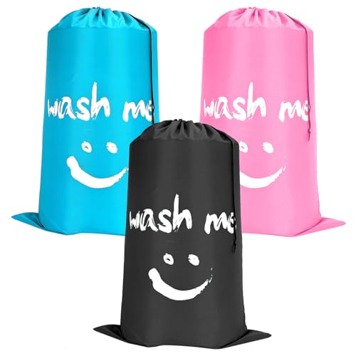 Yeria 3 Pack Large Laundry Bags, Foldable Laundry Bag with Drawstring Closure, Portable Large Capacity 120L, Suitable for Travel Bathroom Bedroom Dormitory (Pink&Blue&Grey)