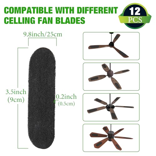 HOMAR 12 Pack Ceiling Fan Filters for Blades Activated Coconut Shell Carbon Ceiling Fan Air Filters for Household Contaminants Easy-Stick & Universal Fit Fan Air Purifier Pads