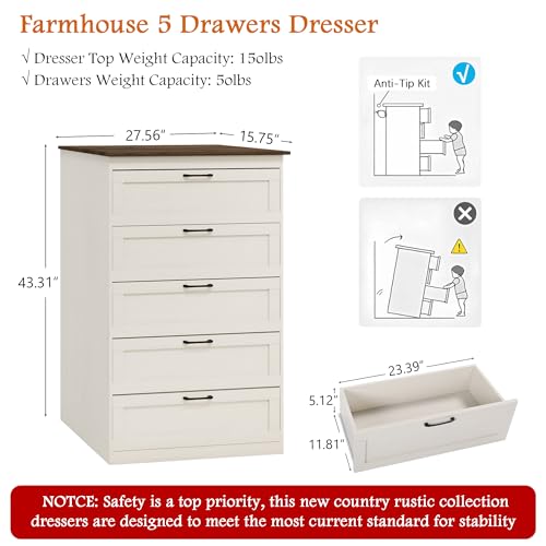 LYNSLIM-5-Drawers-Dresser-Farmhouse-Dressers-for-Bedroom43-Tall-Wood-Rustic-Chests-of-Drawers-with-Dual-Color-DesktopModern-Organizers-and-Storage-Dressers-with-Black-Handle-of-Living-RoomHallway LYNSLIM 5 Drawers Dresser Farmhouse Dressers for Bedroom43 Tall Wood Rustic Chests of Drawers with Dual Color DesktopModern Organizers and Storage Dressers with Black Handle of Living RoomHallway