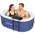 Inflatable 2 Person Hot Tub Outdoor, 100 Air Jets Portable Oval Spa with Built in Heater Pump, Blow Up Hottub for Relaxation, Table Tray, 2 Filters, Blue