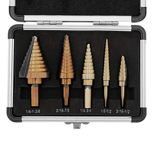 M MOKENEY 5 Pcs Golden Drill Bit Set, Steel Step Drill Bit, Metal Cutting Bit for The Drill Bit for Metal, Wood, Plastic