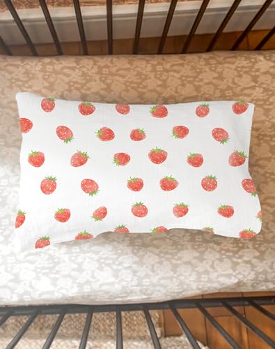 Image of Toddler Pillowcases for 13 inchx18 inch Pillow 2 Pack, Muslin Small Toddler Baby Kids Travel Pillow Covers for Boys Girls with Envelope Closure (Strawberry & Pale Pink, 13 x 18 Inch)