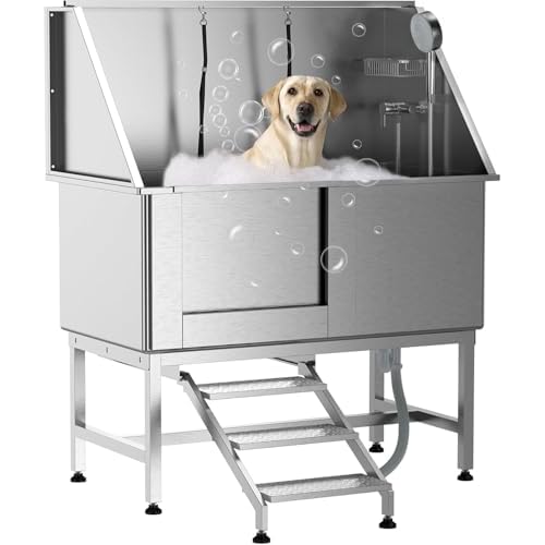50 in Pet Dog Grooming Tub with Removable Ramp, Professional Stainless Steel Dog Washing Station, for Large, Medium, Small Pets, Washing Pets for Home