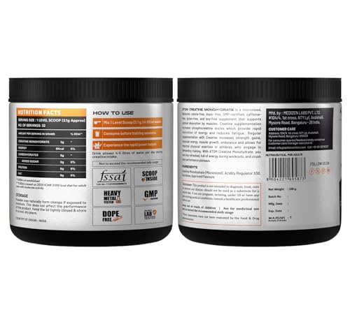 Image of AS-IT-IS ATOM Creatine Monohydrate 100g - 32 Servings | Dope Free | Enhances Performance | Promotes Muscle Gains | Blue razz Flavour