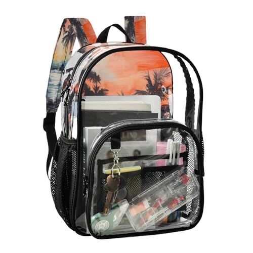Palm Tree Painting Clear Backpack, Heavy Duty PVC Transparent Backpack, See Through Multiple Pockets Backpack for Travel, College, Work2