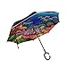 Produktbild XiangHeFu Double Layer Inverted Reverse Umbrellas Cartoon Bunte Ocean Coral Fish Folding Winddicht UV-Schutz Big Straight für Auto mit C-förmigen Griff