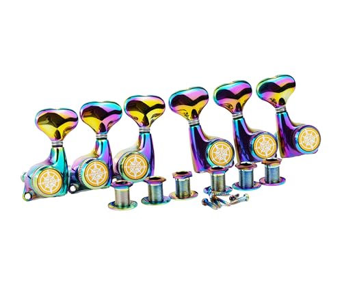 Guyker Guitar Locking Tuners (3L + 3R) - 1:21 Lock String Tuning Key Pegs Machine Head Set Replacement for ST TL SG LP Style Electric, Folk or Acoustic Guitars – Chameleon Rainbow