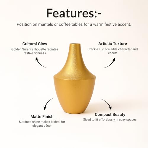 Image of Market99 Golden Metal Flower Vase|Crackle Design Surahi Shape Decorative Holder with Matte Texture|Elegant Home Decor for Living Room, Tabletop, Shelf, Office & Festive Gifting|Adds a Rustic Charm