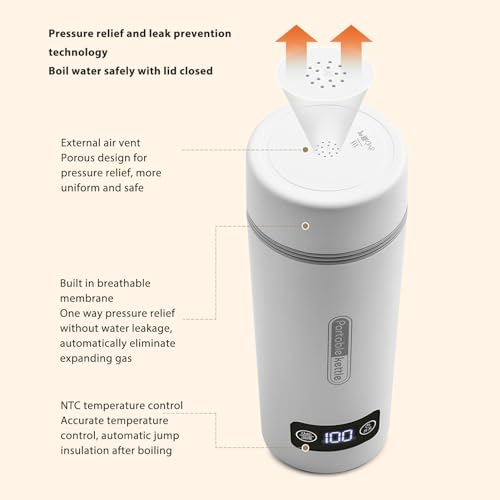 Tetera eléctrica portátil para auto 350ml blanca 12V miniatura 3
