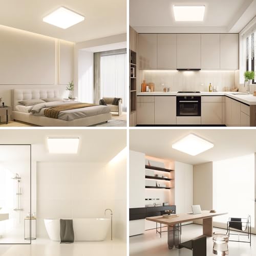 Miniatura 6 de Easy Eagle Led Lámpara De Techo 48w 4800lm Moderna Cuadrada Plafón Luz Led 3000k Lámpara Panel Ip44 Impermeable Para Baño Sala Dormitorio Cocina Oficina Comedor Ø30cm