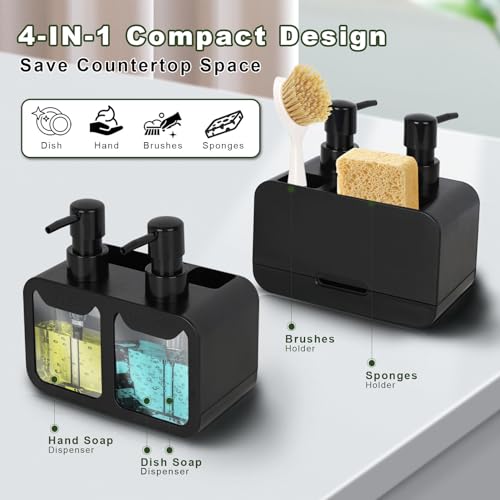 Kitchen Soap Dispenser,Hand and Dish Soap Dispenser and Spong Caddy with Brush Holder,3 in 1 Countertop Organizer for Kitchen Sink(Black) - Cosy Home Interiors Kitchen Soap Dispenser,Hand and Dish Soap Dispenser and Spong Caddy with Brush Holder,3 in 1 Countertop Organizer for Kitchen Sink(Black) - Image 2