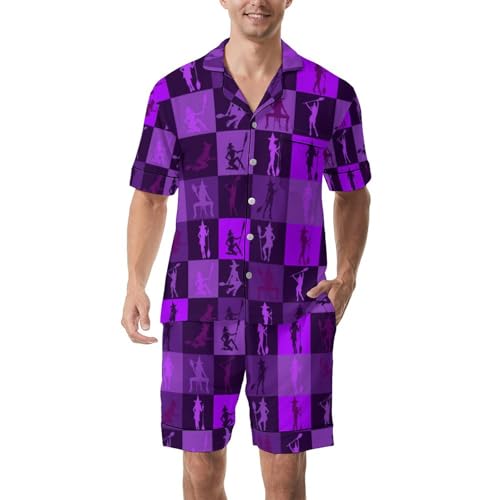 Men Pajama Sets 2 Piece Button-Down Short Sleeve Shirt Top Soft Sleepwear Pj Short Set Loungewear with Pockets