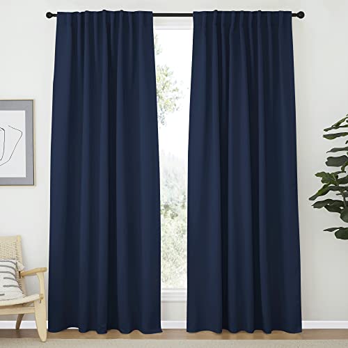 NICETOWN Vertical Blinds Window Curtain Panels - (Navy Color) 70 by 84 inches, Set of 2 Panels, Energy Saving Blackout Curtains for Hall Room Navy 70"