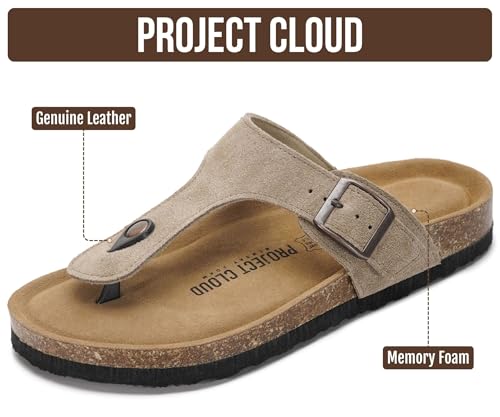 Image of Project Cloud Womens Sandals 100% Genuine Leather Thong Sandals for Women - Memory Foam Insole Women Sandals - Non-Slip Flip Flops for Women - Lightweight Sandals Women Footwear 2026