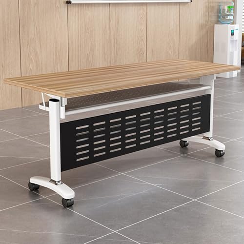 Conferentietafel Opvouwbare Vergadertafels Houtnerf Bureaublad, Mobiele Vergadertafel met Stille Wielen, Rechthoekige Seminartafel voor Training/Debat(160x40x75cm)
