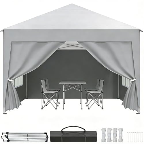 Ferzone Tonnelle de Jardin Pliante 3x3m, Pop up Tente Extérieure-Anti-UV, Tissu étanche, Hauteur Réglable, avec 4 Parois Latérales&Piquets de Sol&Cordes...