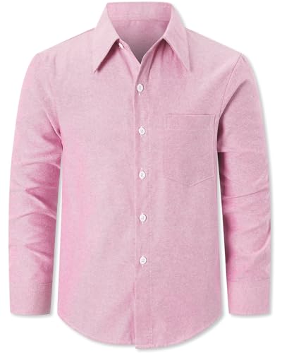 Cromoncent Boys&Mens Cotton Oxford Shirt Casual Dress Shirts Long Sleeve Button Down Shirts Regular-Fit