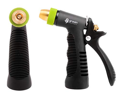 Green Expert Metal Garden Hose Nozzle with Thermoplastic Housing and Brass Tips Heavy-Duty Water Sprayer High Pressure Jetting for Car Washing Home Cleaning Garden Irrigation, 479902