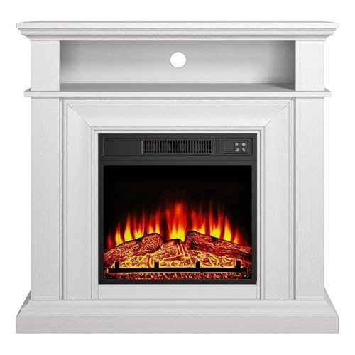 36-Inch Electric Fireplace with Mantel & Wood Finish -White