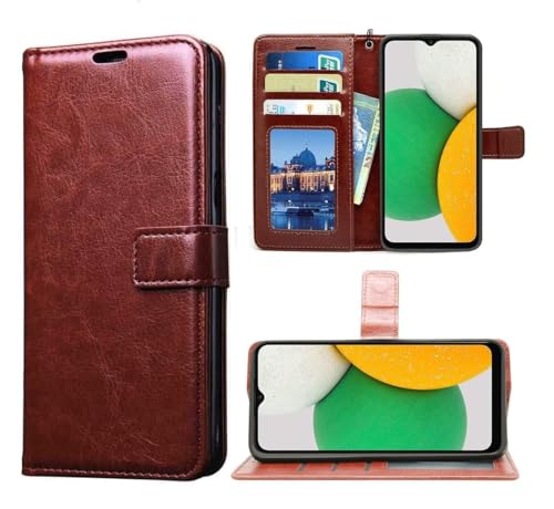 Image of Vintage Magnatic Closer Matte Leather Flip Cover Compatible Model for Oppo CPH2617 / Oppo A59 5G - Tan Brown